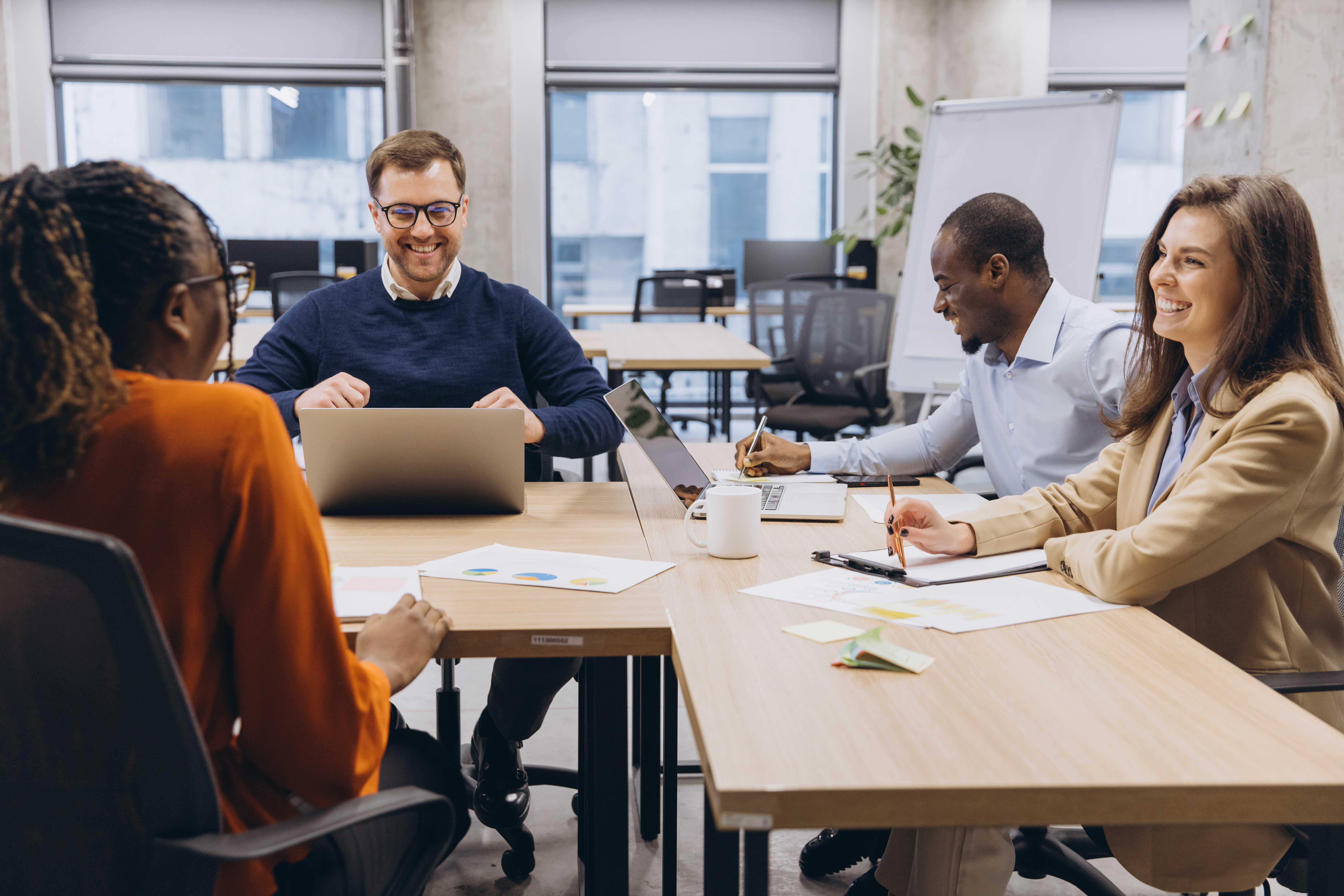 Colleagues in the middle of a meeting.